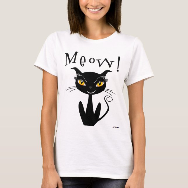 Camiseta Meow lunático do gato preto! (Frente)
