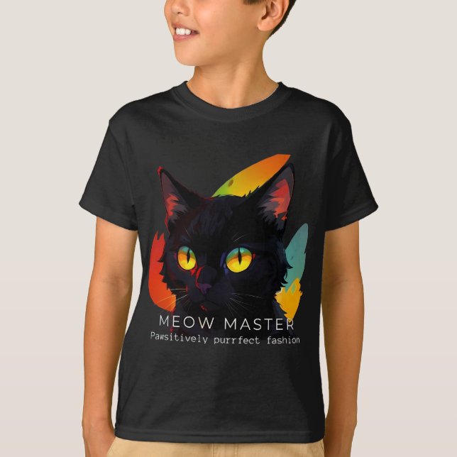 Camiseta Meow Master | Camisa-gato de criança escura (Frente)