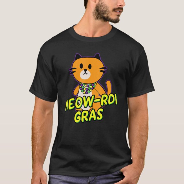 Camiseta Meow Rdi Gras Mardi Gras Cat Pun Engraçado Kitten  (Frente)