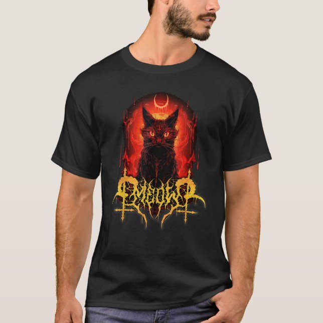 Camiseta Meow Satanic Cat Black Design (Frente)