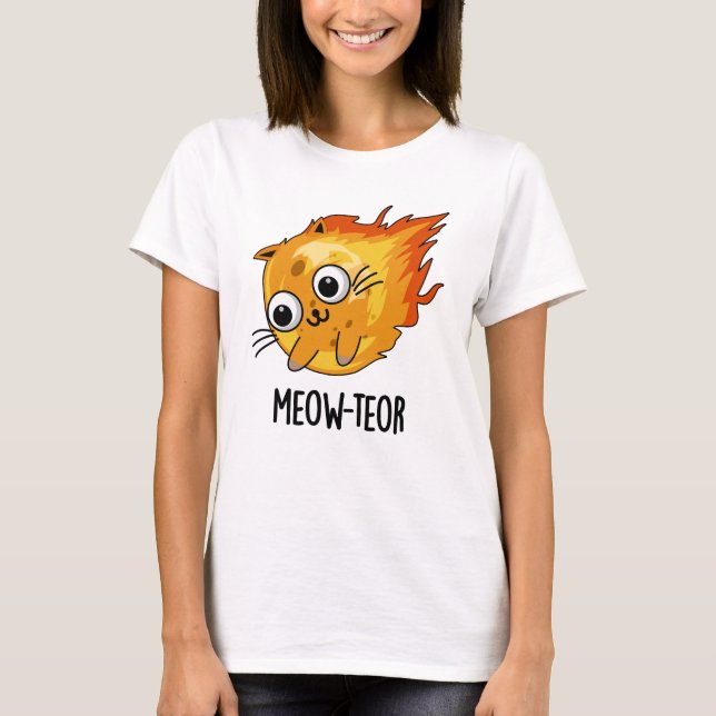 Camiseta Meow-teor Engraçado Meteor Pun (Frente)