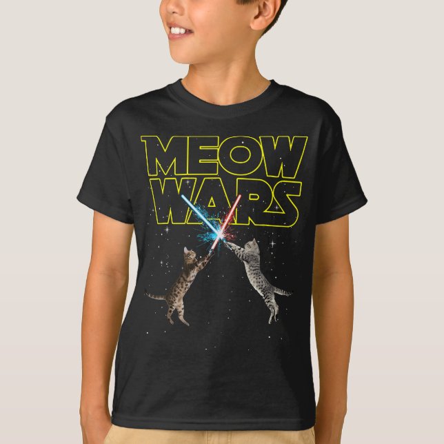 Camiseta Meow Wars - Space Cat - Laser Cat - Engraçado Cat  (Frente)