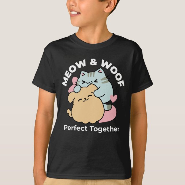 Camiseta Meow & Woof Perfect Toga - Gato e Cachorro Bonitos (Frente)