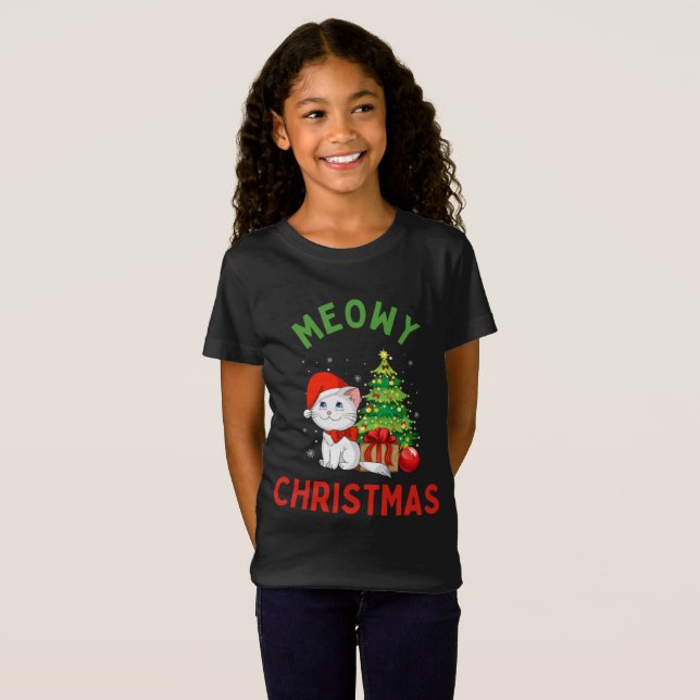 Camiseta MeowChristmas Fine Jersey Cat T-Shirt (Frente Completa)