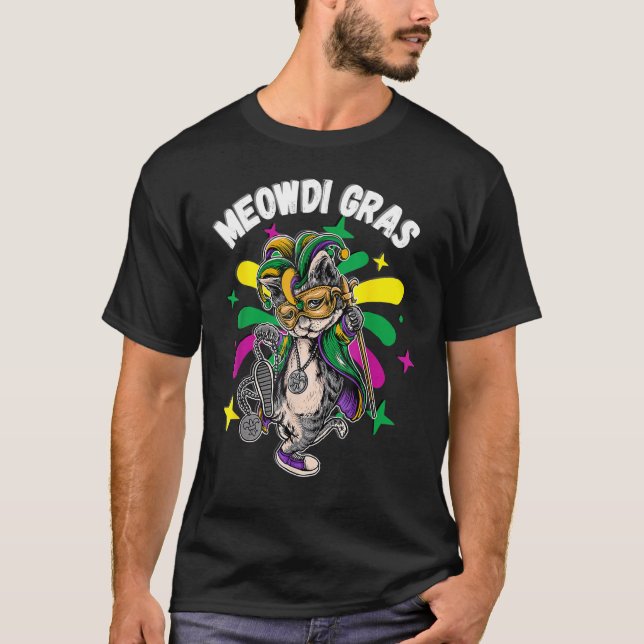 Camiseta Meowdi Gras Gats Mardi Gras Neworleans Rua Louis F (Frente)