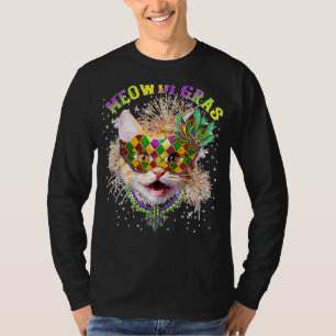 Camiseta Meowdi Gras Kitten Miçangas De Máscaras Mardi Gras