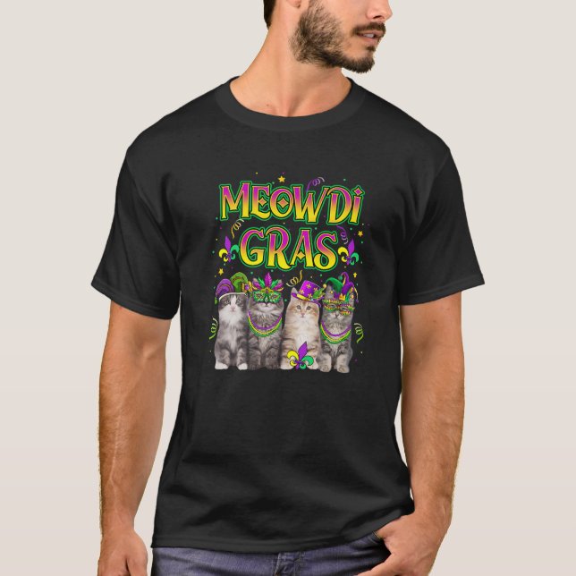 Camiseta Meowdi Gras Mardi Gras Outfit Para Gatinho Do Love (Frente)