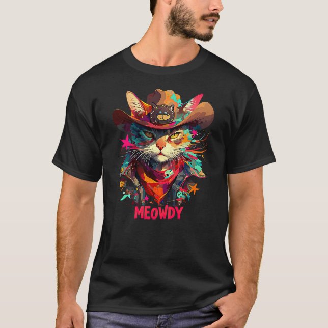 Camiseta Meowdy Cat, Cowboy Kitten, Country Music (Frente)