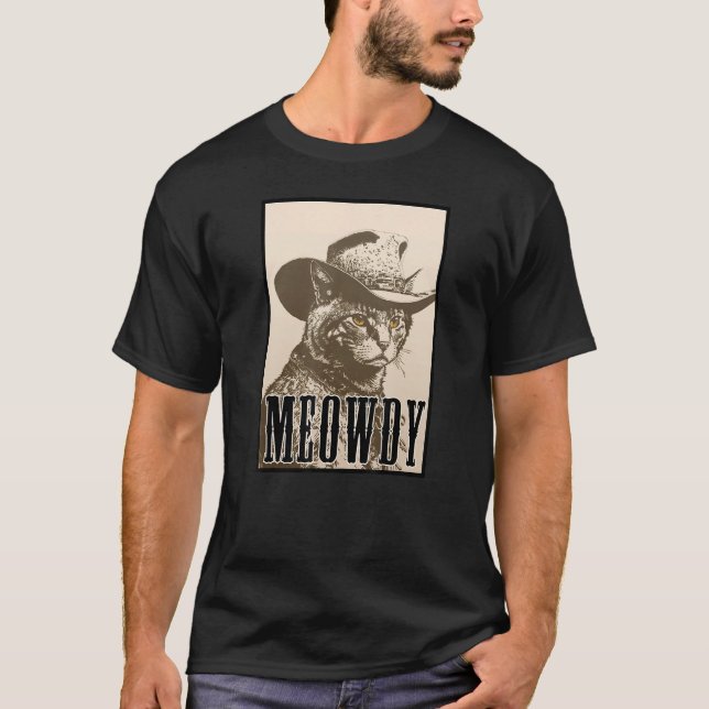 Camiseta Meowdy Cat Shirt - Funny Mashup Meow and Howdy - C (Frente)