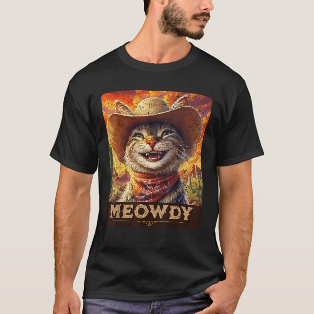 Camiseta Meowdy Cowboy Um Amigo Furtado no Gato Selvagem Oc (Frente)