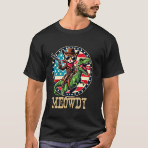 Camiseta Meowdy Engraçado Caubói Ocidental Gato Montando T-
