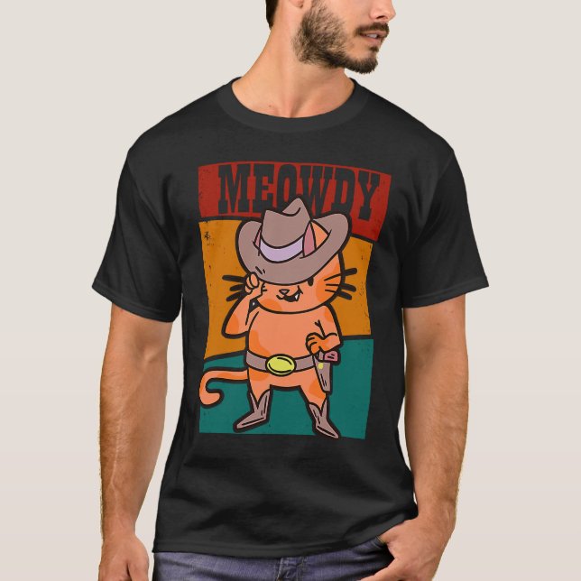 Camiseta Meowdy Engraçado Mashup Entre Meow e Howdy Cat d (Frente)