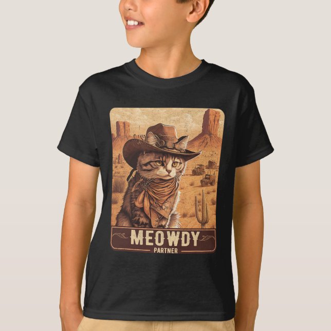 Camiseta Meowdy! Engraçado Música country Cat Cowboy Hat Po (Frente)