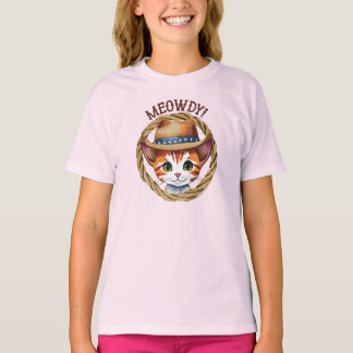 Camiseta Meowdy! Gatinho giro Vestindo chapéu de vaqueiro