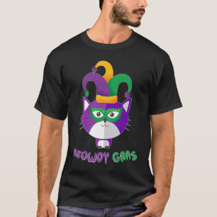 Camiseta Meowdy Gras Gato do Mardi Gras com Chapéu e Másca