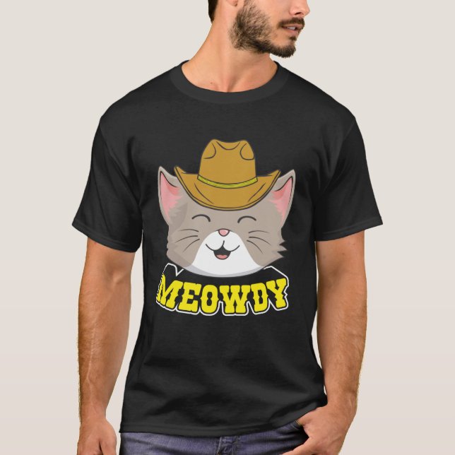 Camiseta Meowdy Mashup between Meow and Howdy Cat (Frente)