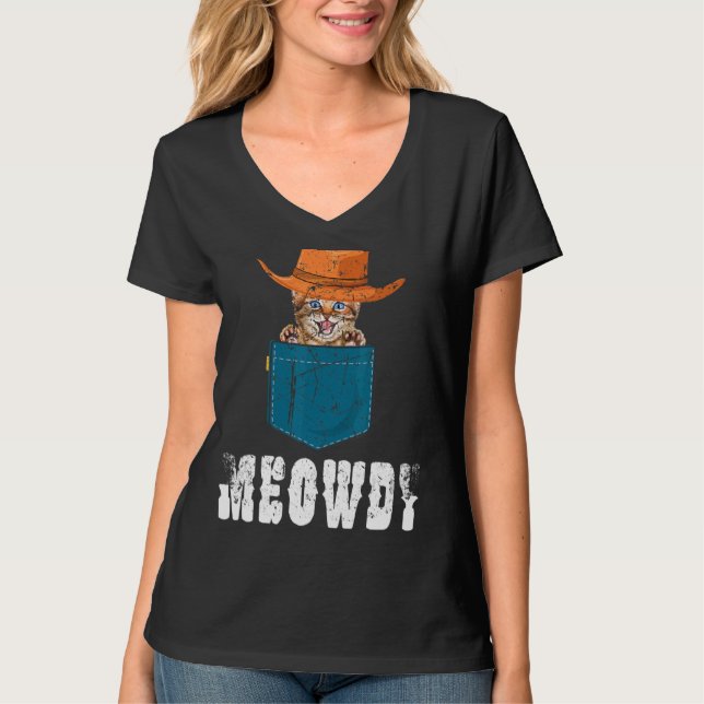 Camiseta Meowdy Mashup Entre Meow E Howdy Cat Meme (Frente)