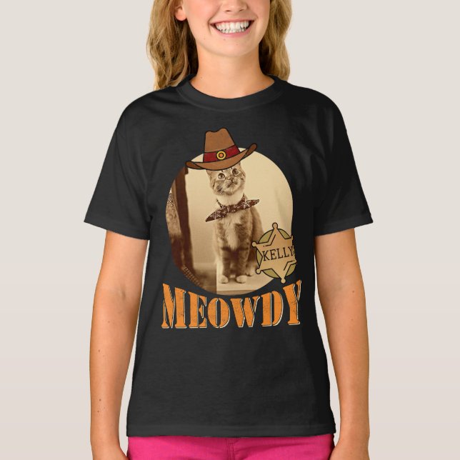 Camiseta Meowdy Texan Cat Cowboy Sheriff Personalizado (Frente)
