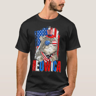 Camiseta Meowica 4º De Julho Bandeira Americana Patriótica