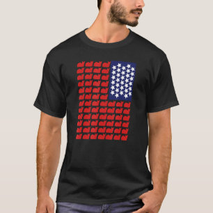 Camiseta Meowica 4 De Julho Bandeira Americana Dos EUA Gato