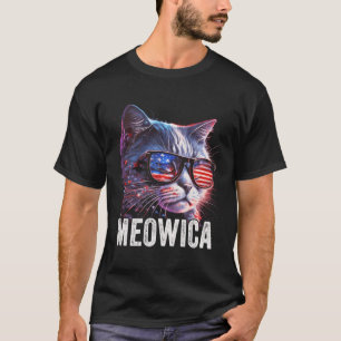 Camiseta Meowica 4 De Julho Cat American Flag America