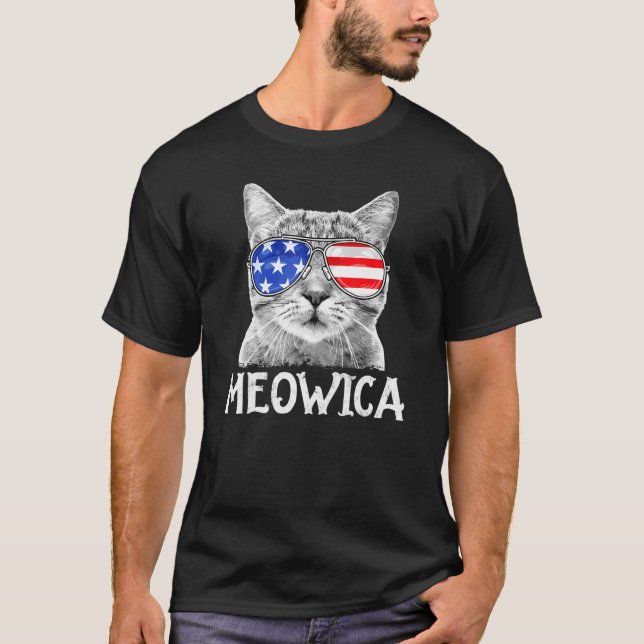 Camiseta Meowica 4 De Julho Cat Merica Usa Flag Kitten (Frente)