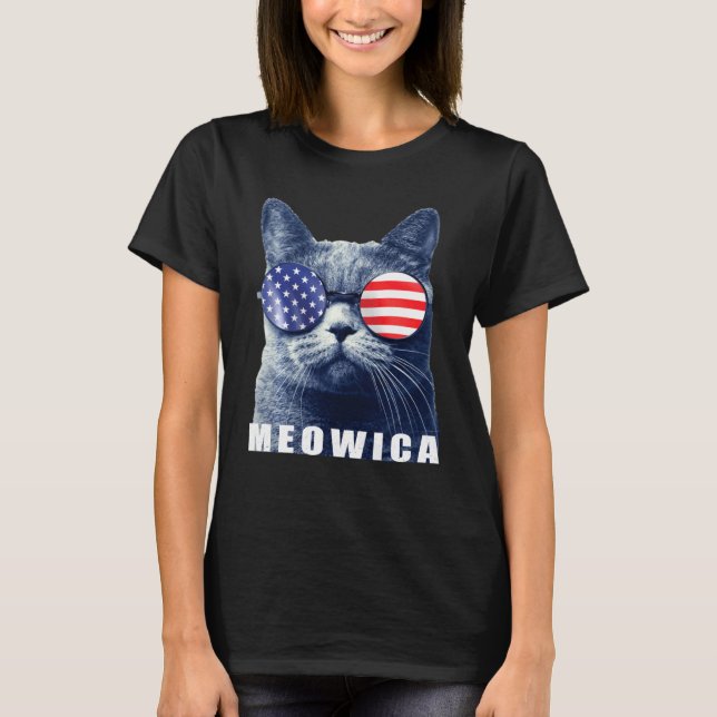 Camiseta Meowica 4 De Julho, Estilo Cat América (Frente)