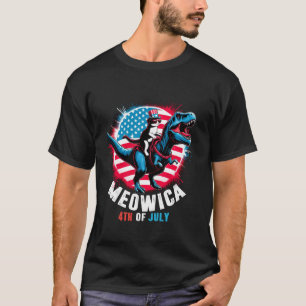 Camiseta Meowica 4 De Julho Gato Montando T Rex Dinossauro