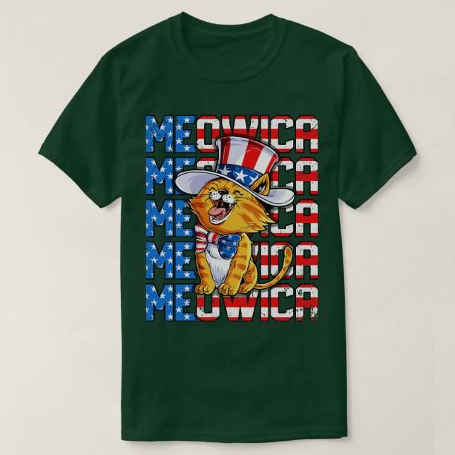Camiseta Meowica, 4 de julho, Merica Cat Flag Tio (Frente do Design)