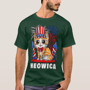 Camiseta Meowica 4 de julho Patriótico Gato Engraçado Ame