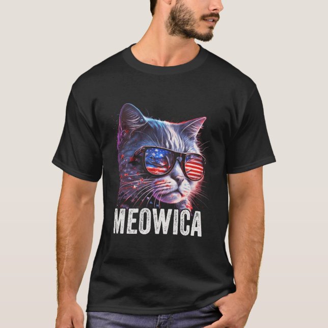 Camiseta Meowica 4Th Of July Cat American Flag America Usa (Frente)