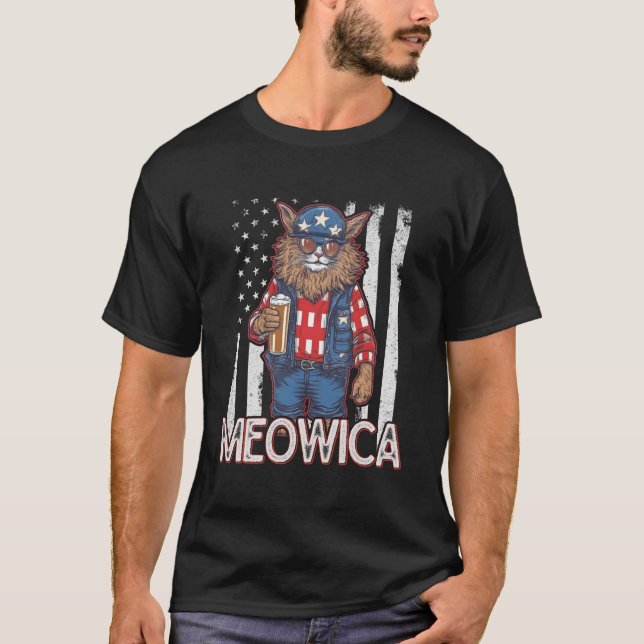 Camiseta Meowica 4Th Of July Cat American Flag America Usa (Frente)