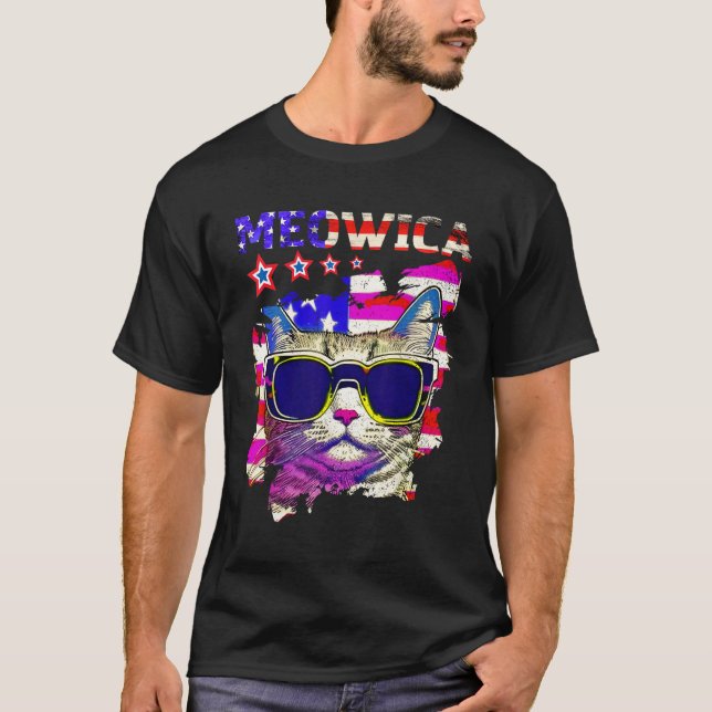 Camiseta Meowica 4th Of July  Cat American Flag USA Patriot (Frente)