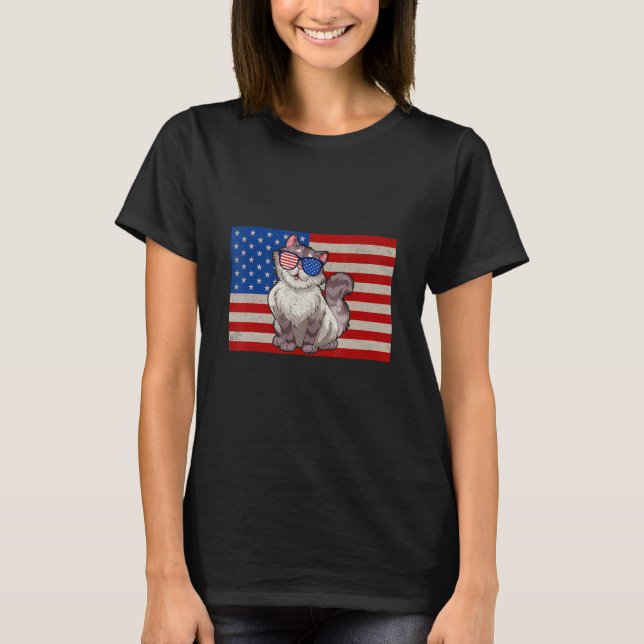 Camiseta Meowica American Flag Sunglasses Patriotic Cat 4th (Frente)