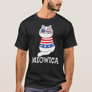 Camiseta Meowica Bandeira Americana Gato Gordo Óculos De So