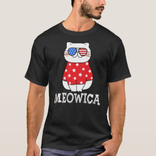 Camiseta Meowica Bandeira Americana Óculos de Sol Gato Gord