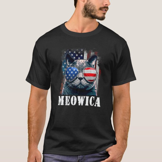Camiseta Meowica Cat 4th of July Merica Men Women USA Ameri (Frente)