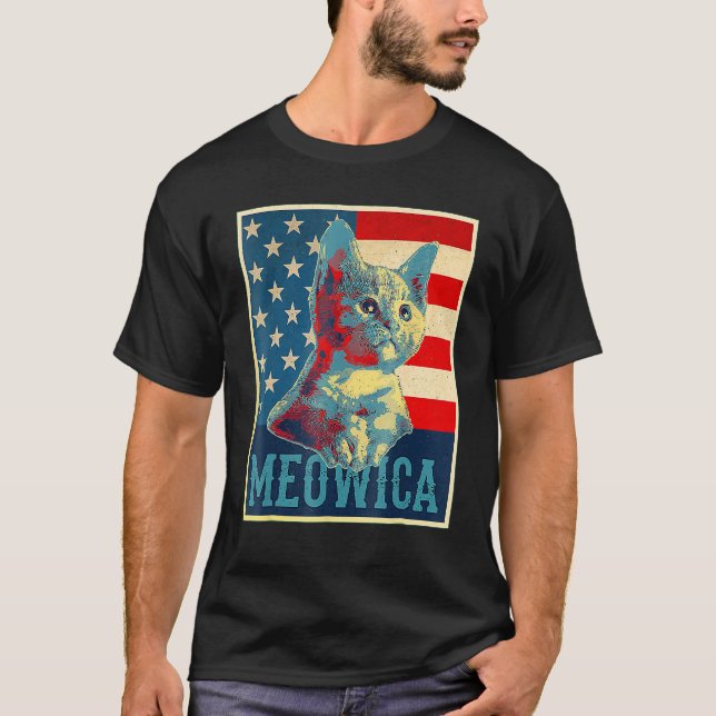 Camiseta Meowica Cat 4th of July Patriotic American Flag  W (Frente)