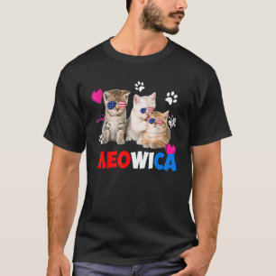 Camiseta Meowica Cat America Bandeiras 4 De Julho
