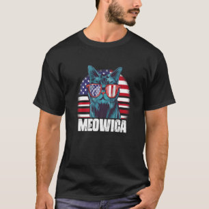 Camiseta Meowica Cat American Flag 4 De Julho Merica Usa S