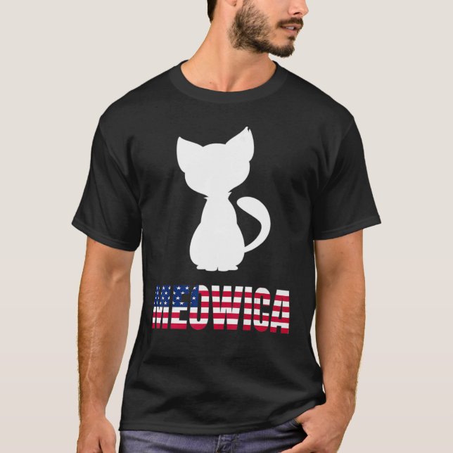 Camiseta Meowica Cat American Flag Patriotic (Frente)