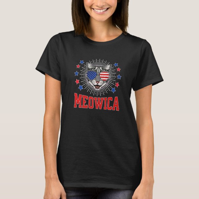 Camiseta Meowica Cat Americat Merica Usa Flag Sunglasses 4t (Frente)