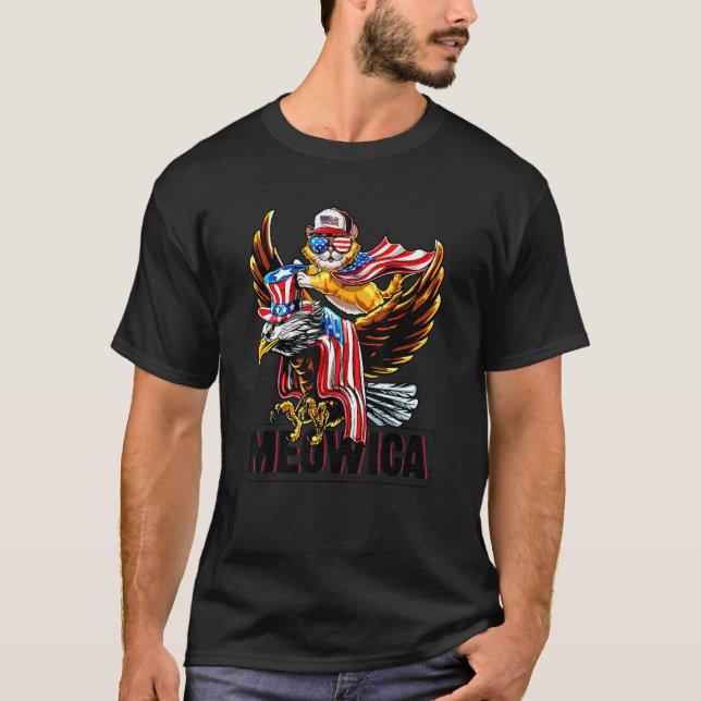 Camiseta Meowica Cat Bald Eagle 4th Of July Patriotic Ameri (Frente)