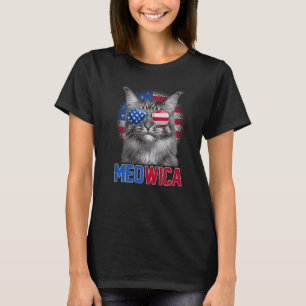 Camiseta Meowica Cat Com Bandeira Dos Eua Óculos De Sol Fel