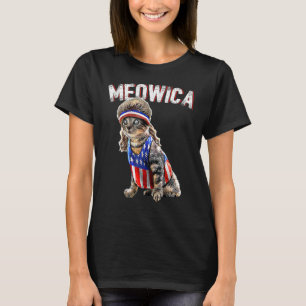 Camiseta Meowica Cat Mullet American Flag Patriótica 4º