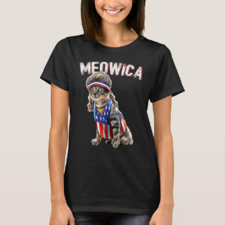 Camiseta Meowica Cat Mullet American Flag Patriótica 4º