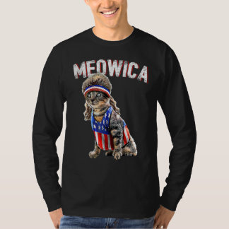 Camiseta Meowica Cat Mullet American Flag Patriótica 4º