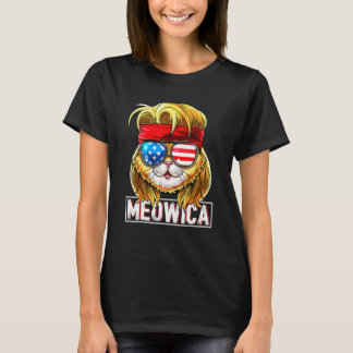 Camiseta Meowica Cat Mullet American Flag Patriótica 4º
