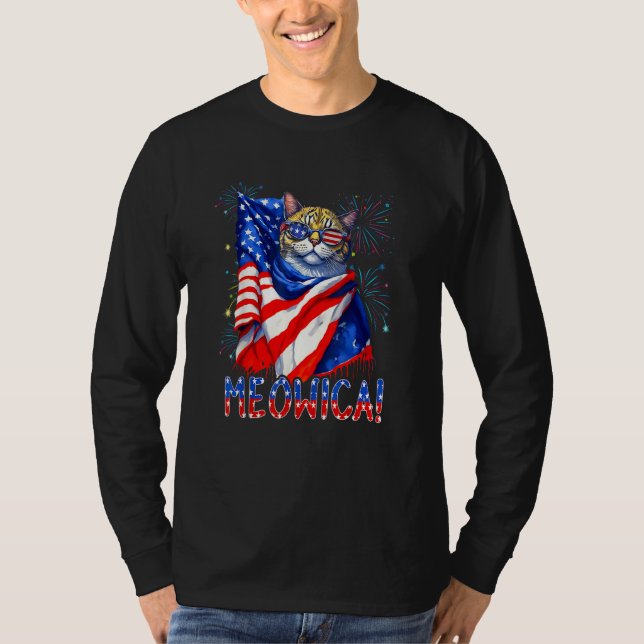 Camiseta MEOWICA Cat Sunglasses Cat Merica American Flag 4t (Frente)