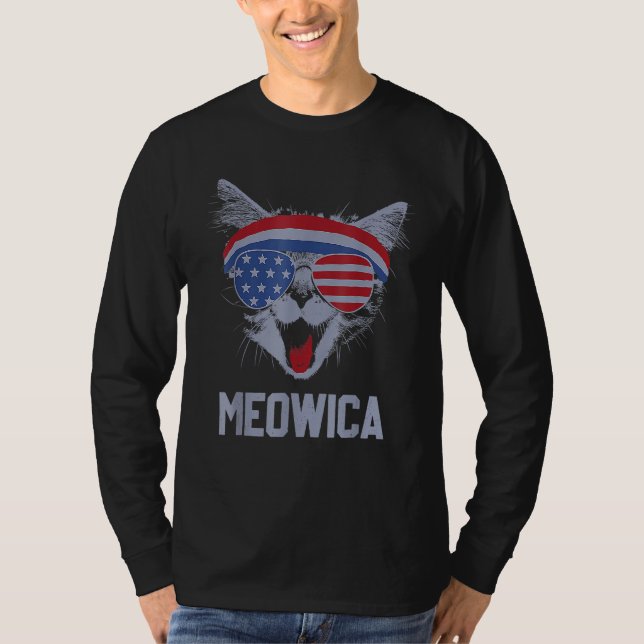 Camiseta MEOWICA Cat Sunglasses Merica Cat American Flag 4t (Frente)
